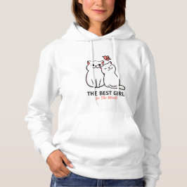 Pink & Blue Cat Illustration Couple Hoodie