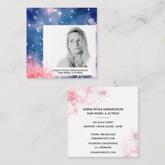 *~* Pink Blue Chair Model Actress Stars FOTO Quadratische Visitenkarte (Vorne/Hinten)