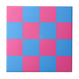 Pink Blue Checkered Karo Pattern Fliese