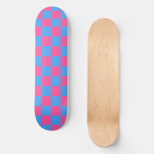 Pink Blue Checkered Karo Pattern Skateboard (Vorderseite)