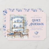 Pink & Blue Chinoiserie Bamboo Einladung (Vorne/Hinten)