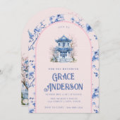 Pink & Blue Chinoiserie Einladung (Vorne/Hinten)