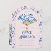 Pink & Blue Chinoiserie Fan | Bridal Tea Einladung (Vorne/Hinten)
