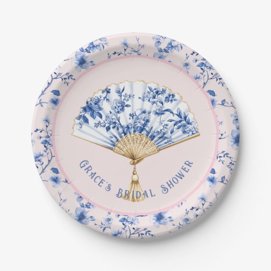 Pink & Blue Chinoiserie Fan | Bridal Tea Pappteller (Vorderseite)
