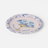Pink & Blue Chinoiserie Fan | Bridal Tea Pappteller (Schrägansicht)