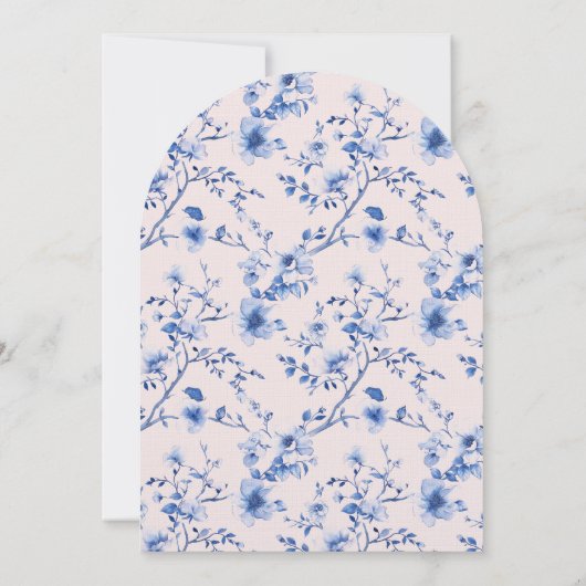 Pink & Blue Chinoiserie Pocket Watch Tee Einladung (Rückseite)