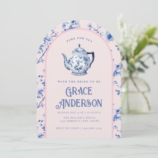 Pink & Blue Chinoiserie Teatro Sociale Bellinzona Einladung (Stehend Vorderseite)