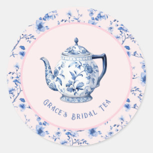 Pink & Blue Chinoiserie Teatro Sociale   Bridal Te Runder Aufkleber
