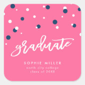 Pink Blue Confetti Graduate Abschluss Quadratischer Aufkleber (Vorderseite)