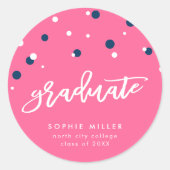 Pink Blue Confetti Graduate Abschluss Runder Aufkleber (Vorderseite)