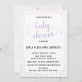 Pink Blue Confetti TypografieBabydusche Einladung (Vorderseite)