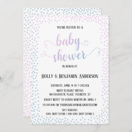 Pink Blue Confetti TypografieBabydusche Einladung