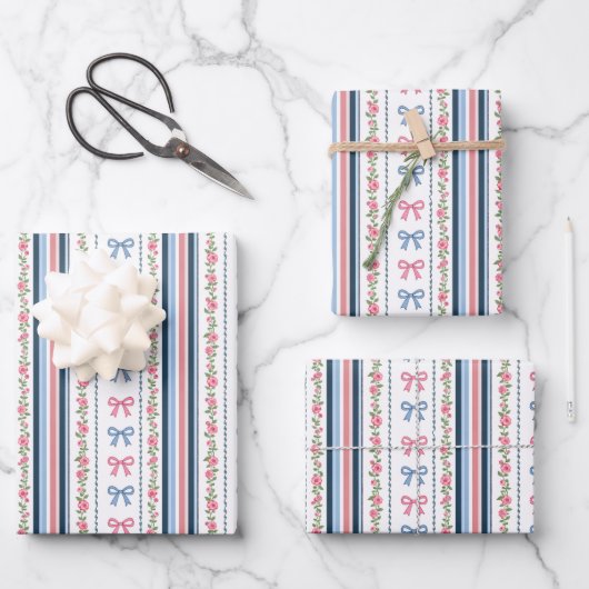 Pink Blue Coquette Bow Baby Bridal Shower Birthday Geschenkpapier Set (Vorderseite)
