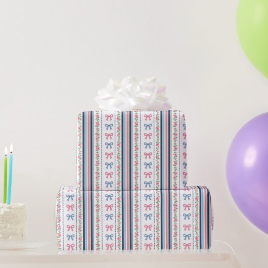 Pink Blue coquette bow Bridal Baby Shower Birthday Geschenkpapier (Partygeschenke)