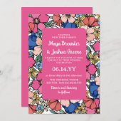 Pink Blue Coral Blume Frühjahr Sommerhochzeit Einladung (Vorne/Hinten)
