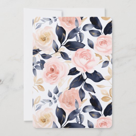 Pink Blue Cream Floral Bridal Shower Einladung (Rückseite)