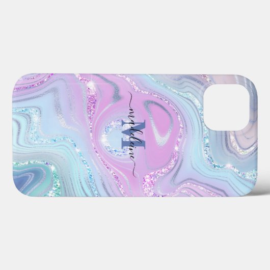 Pink Blue Crystal Marble Iridescent Agate Case-Mate iPhone Hülle (Rückseite (Horizontal))