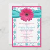 Pink Blue Daisy Damask Erste Einladung (Vorderseite)