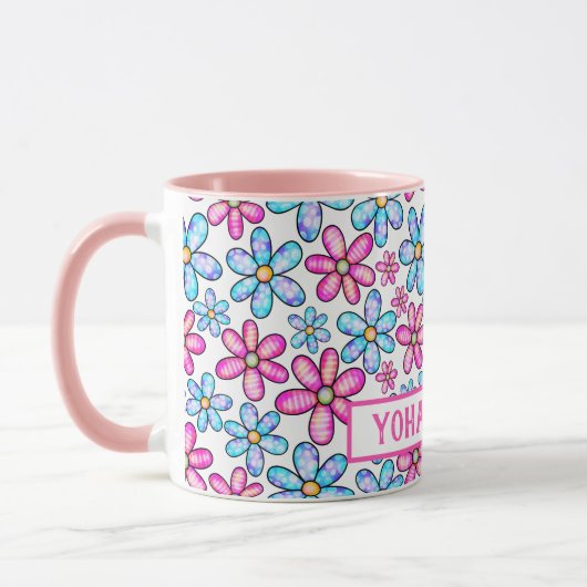 Pink & Blue Daisy Muster kundenspezifisch Sommer Tasse (Links)