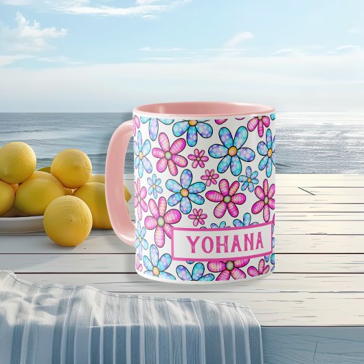 Pink & Blue Daisy Muster kundenspezifisch Sommer Tasse