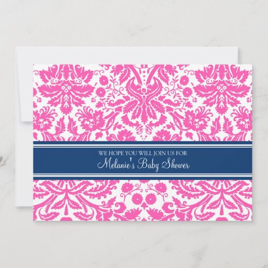 Pink Blue Damask Custom Baby Shower Einladungen (Vorderseite)