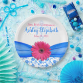 Pink Blue Damask Daisy Erste Kommune Pappteller (Party)