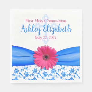Pink Blue Damask Daisy Erste Papierplatte Serviette