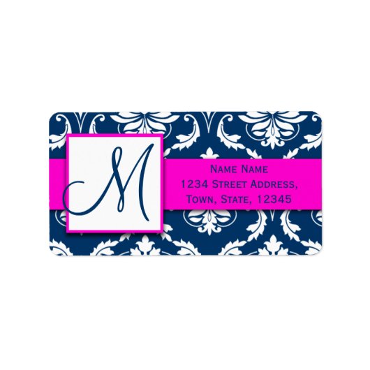 Pink Blue Damask Hochzeitsstiftung UAWG Rücksendea Adressaufkleber (Vorne)