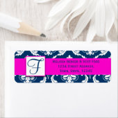 Pink Blue Damask Hochzeitsstimmung Rücksendeadress (Insitu)