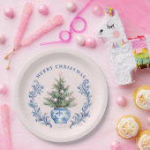 Pink & Blue Damask Wappen Weihnachtsbaum Pappteller (Party)