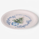 Pink & Blue Damask Wappen Weihnachtsbaum Pappteller (Schrägansicht)