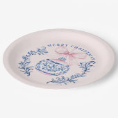 Pink & Blue Damask Wappen Weihnachtsschmuck Pappteller (Schrägansicht)