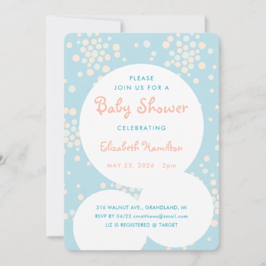 Pink & Blue Dots Bubbles Baby Shower Invitation Einladung (Vorderseite)