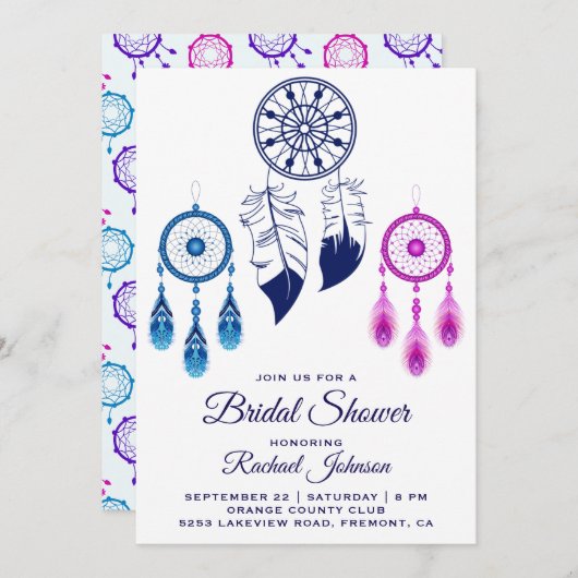 Pink Blue Dream Catcher Bridal Dusche Einladung (Vorne/Hinten)