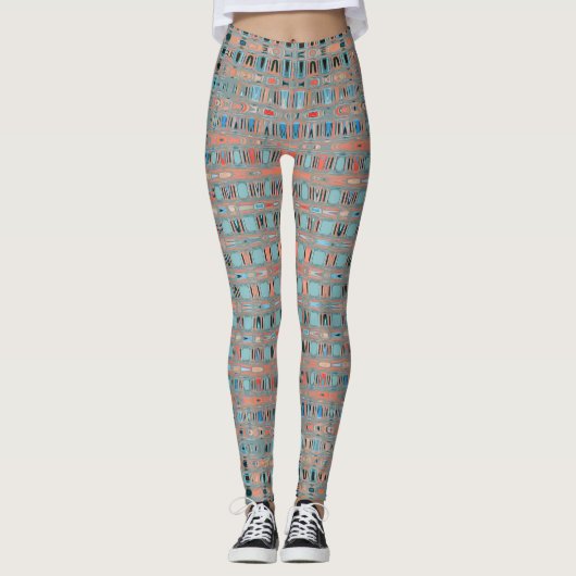 Pink Blue Earth Toned Patterns Leggings (Vorderseite)