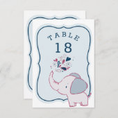Pink & Blue Elephant Baby Dusche Tischnummer Card (Vorne/Hinten)