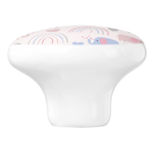 Pink Blue Elephants Rainbows Baby Kinderzimmer Keramikknauf (Seitenansicht)