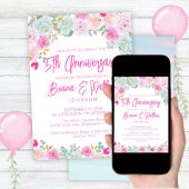 Pink Blue Floral 5. Hochzeitstag Einladung