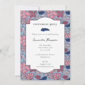 Pink Blue Floral Block Print Retirement Party Einladung (Vorderseite)