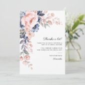 Pink Blue Floral Bloom Script Brautparty Dankeskarte (Stehend Vorderseite)
