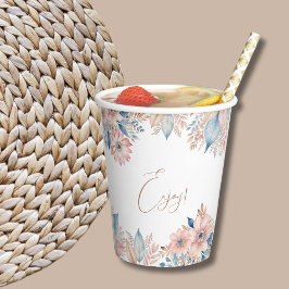 Pink Blue Floral Boho Chic Baby Dusche Pappbecher