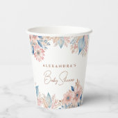 Pink Blue Floral Boho Chic Baby Dusche Pappbecher (Rückseite)
