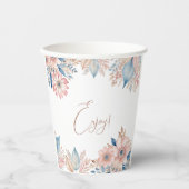 Pink Blue Floral Boho Chic Brautparty Pappbecher (Vorderseite)