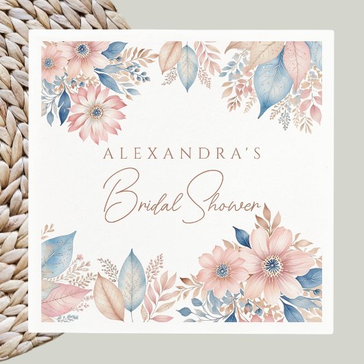 Pink Blue Floral Boho Chic Brautparty Serviette