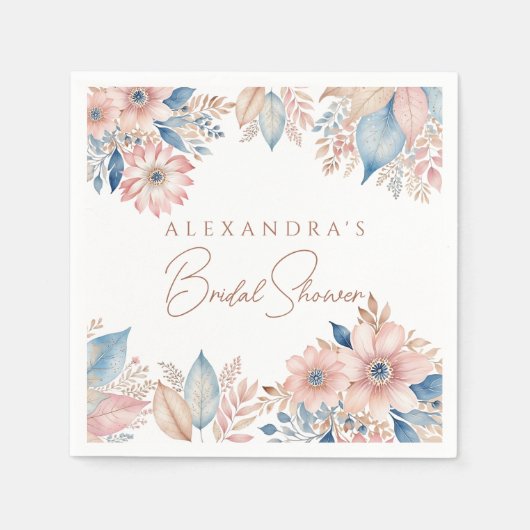 Pink Blue Floral Boho Chic Brautparty Serviette (Vorderseite)