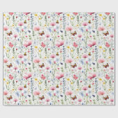 Pink Blue Floral Butterflies Babydusche Geschenkpapier (Flach)