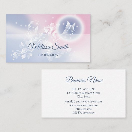 Pink Blue Floral Butterfly Visitenkarte (Vorne/Hinten)