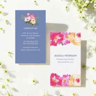 Pink Blue Floral Chic Hochzeitsplaner Visitenkarte