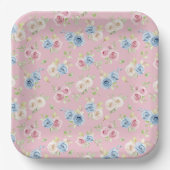 Pink Blue Floral coquette Birthday Pappteller (Vorderseite)