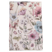 Pink & Blue Floral Design Geschenktasche Mittlere Geschenktüte (Rückseite)